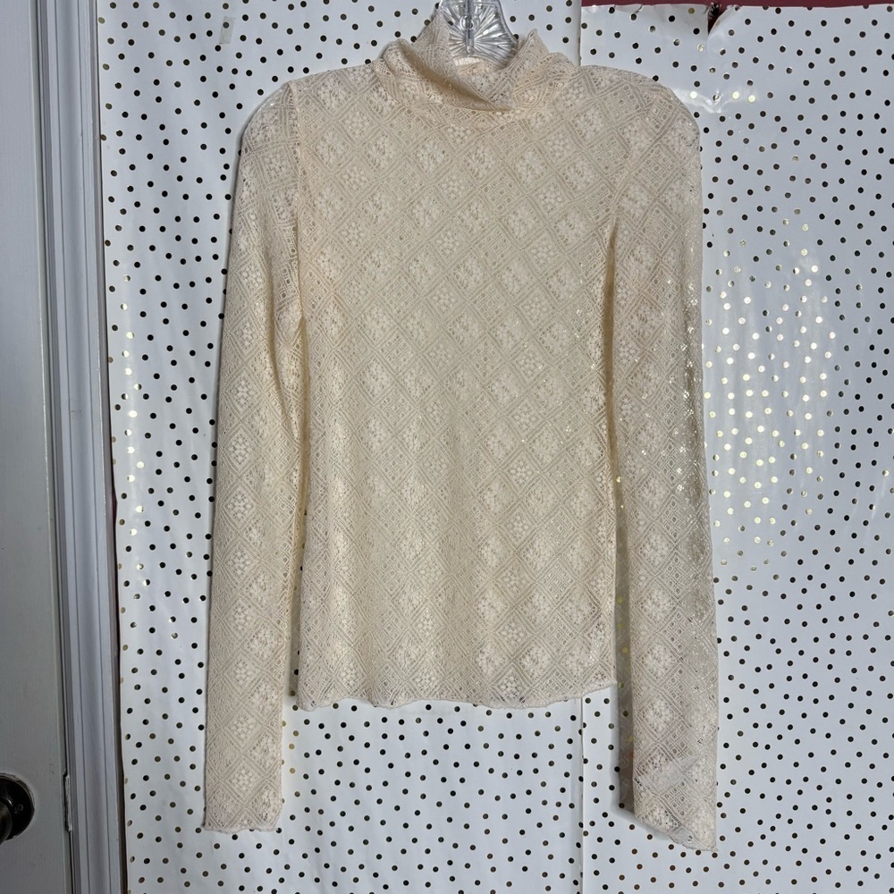 Free People Cream lace Turtleneck Top